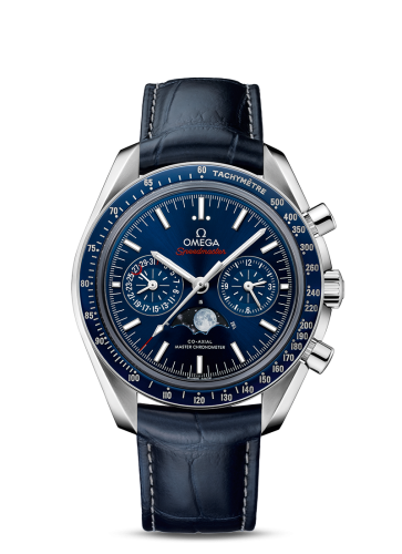 Omega Speedmaster Moonphase Chronograph Master Chronometer Stainless Steel / Blue / Alligator